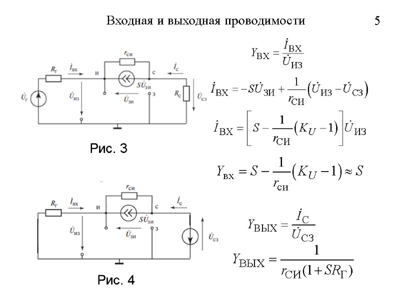 5 Входная и выходная проводимости Рис. 3 Рис. 4